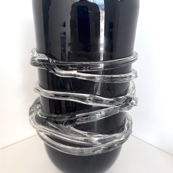 Large Clear Glass Vase - Clear Glass Bands - hand blown - Murano-style